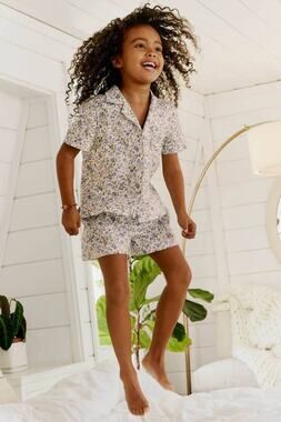 Reformation Lompoc linen blue floral button up shirt and shorts set GIRLS 6